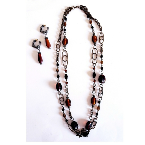 PCS VINTAGE STYLE BEADED NECKLACE & EARRING SET - Picture 1 of 2